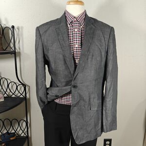 Pronto Uomo Blue‎ Men's Sport Coat Blazer Two Button Gray Linen Cotton Size XL